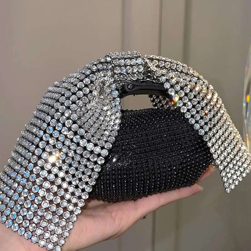 Shiny Rhies Bow Evening Clutch Party Bags For Women Designer Handbag And Purses 2024 New Fashion Dia Mini Tote