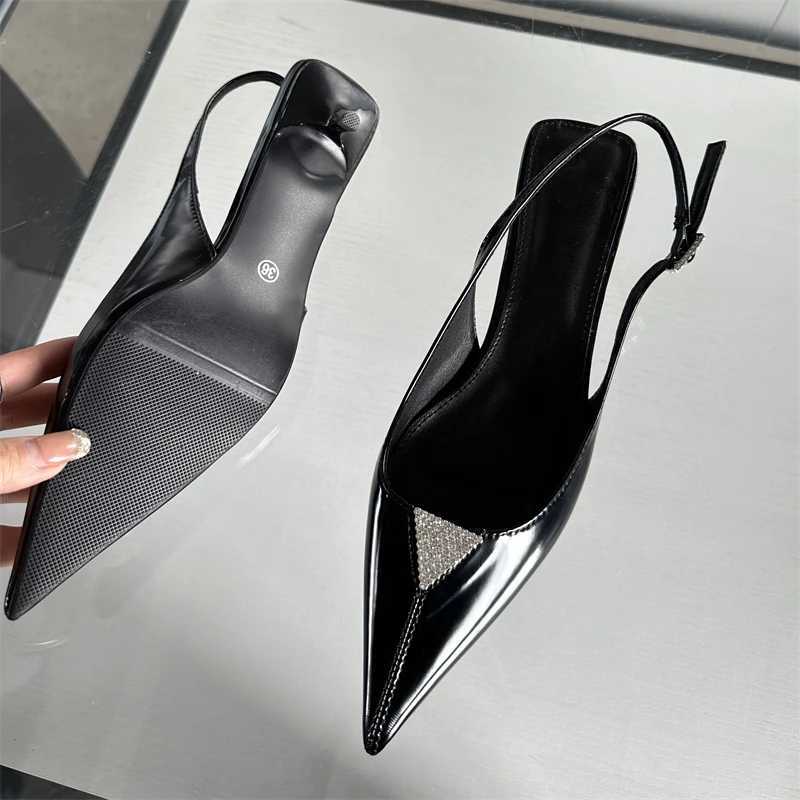 Aneikeh 2025 Wen Pu Zhong H Summer Pointed Head Pump Shallow Sandals Fi Bling Wan Heeled Shoe Buckle Strap Y250317