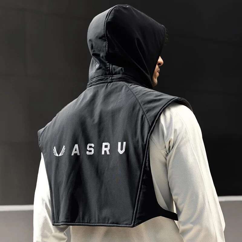 New Mens Gym Sports Hooded Vest Waterproof Outdoors Night Running Reflect Zipper Jacket Sleeveless Coat Male Fiess Clothing