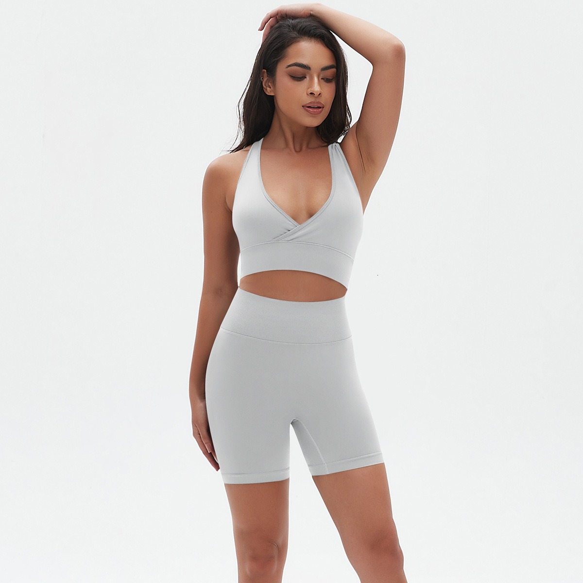 leggings Seamless Knitted High Elasticity Tight Sexy Yoga Suit Cross I-Back Beauty Running Fitness Two Piece Set tracksuit