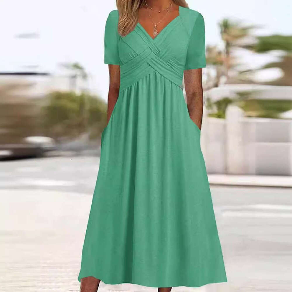 hot summer short sleeved European and American women's personalized dress 2025 new casual versatile fashion clothing