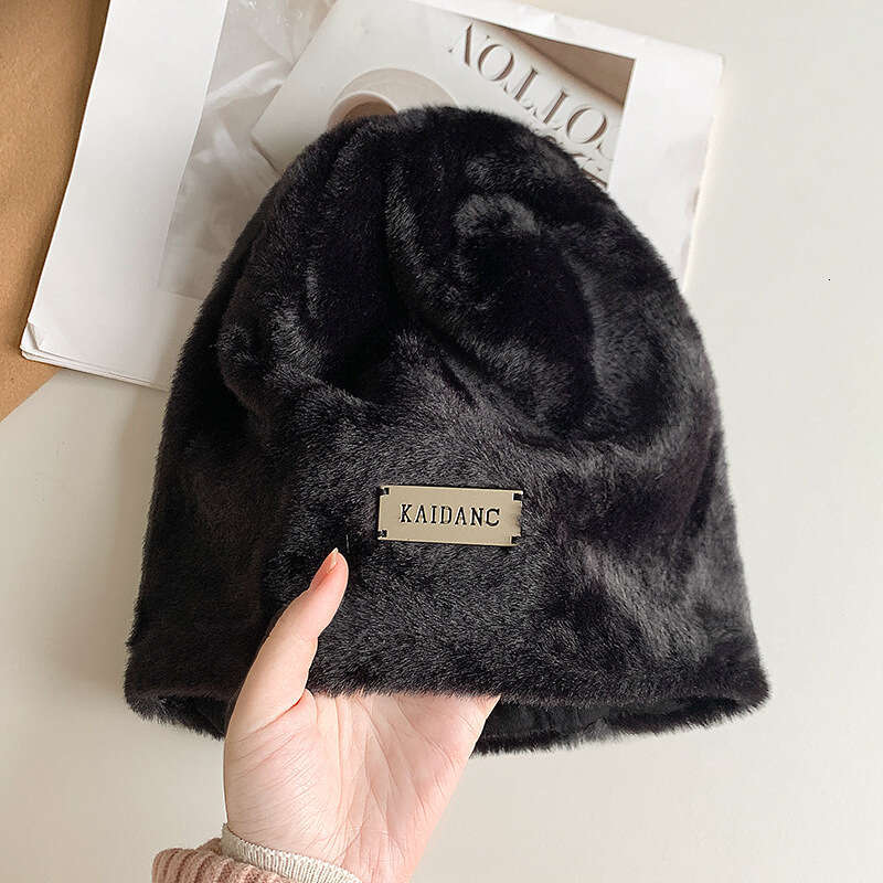 Korean version imitation mink fur pile cap for women, autumn and winter thick warm hood, anti steel standard plush cold hat