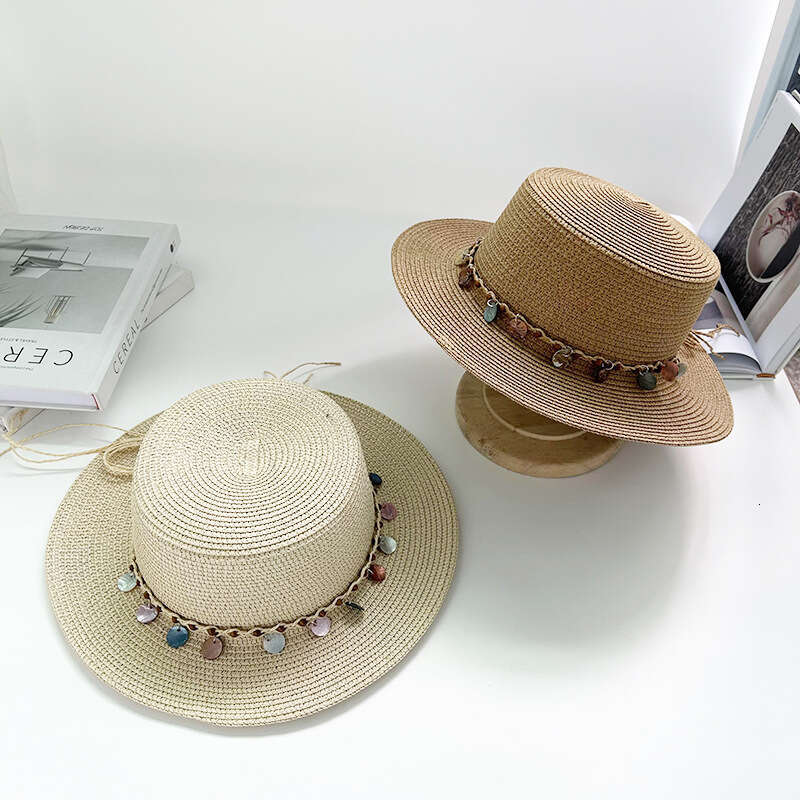 Summer children's shell grass outdoor seaside beach, ethnic style sun hat, flat edge top hat