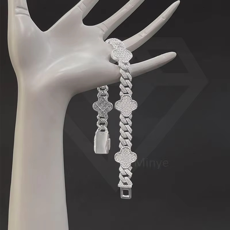 Custom Hip Hop Jewelry Cuban Link Bracelet 925 Sterling Silver Moissanite Cuban Link Bracelet With GRA Certificate