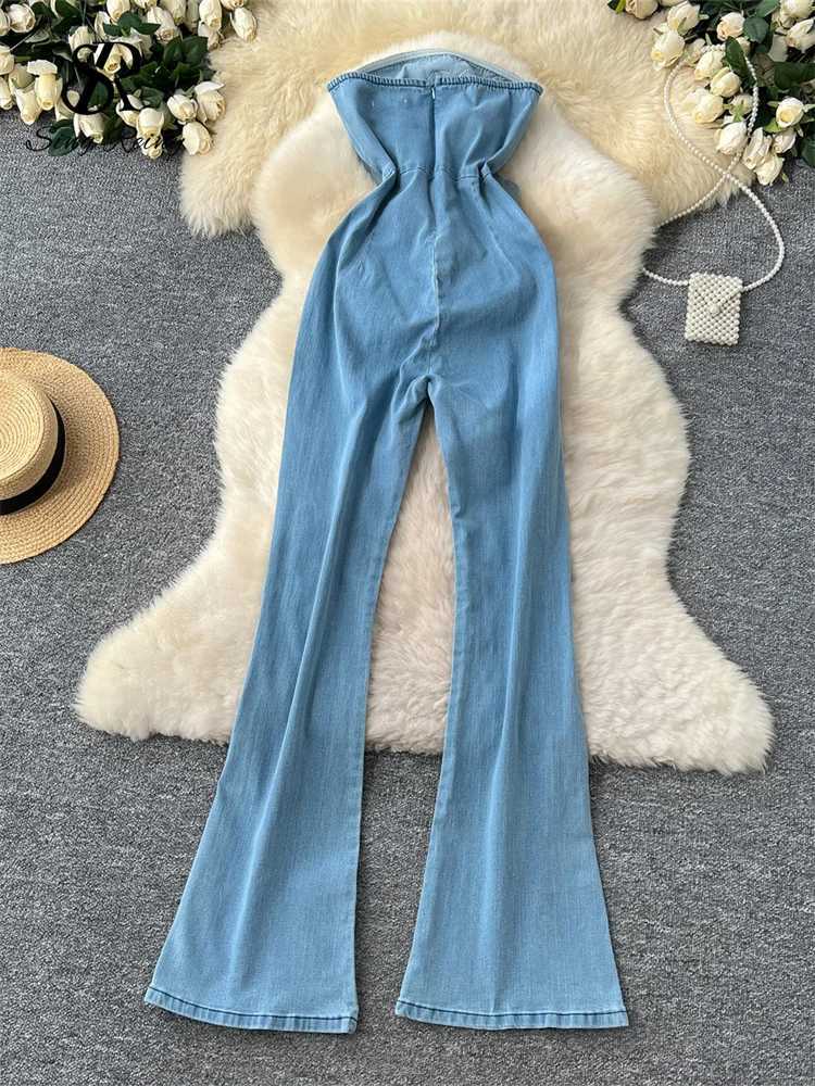SINGREINY Fashion Denim Long Jumpsuits Zipper 3D Floral Chic Design Rompers Korean Trend Ins Solid Strtwear Women Playsuits X250318