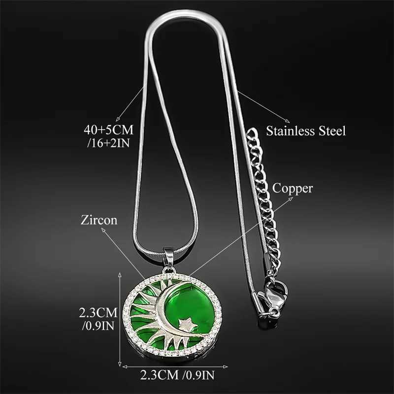 Sun Moon Star Womens Pendant Necklace Stainless Steel Water Diamond Green Magic Womens Charm Chain Jewelry Gift W250318