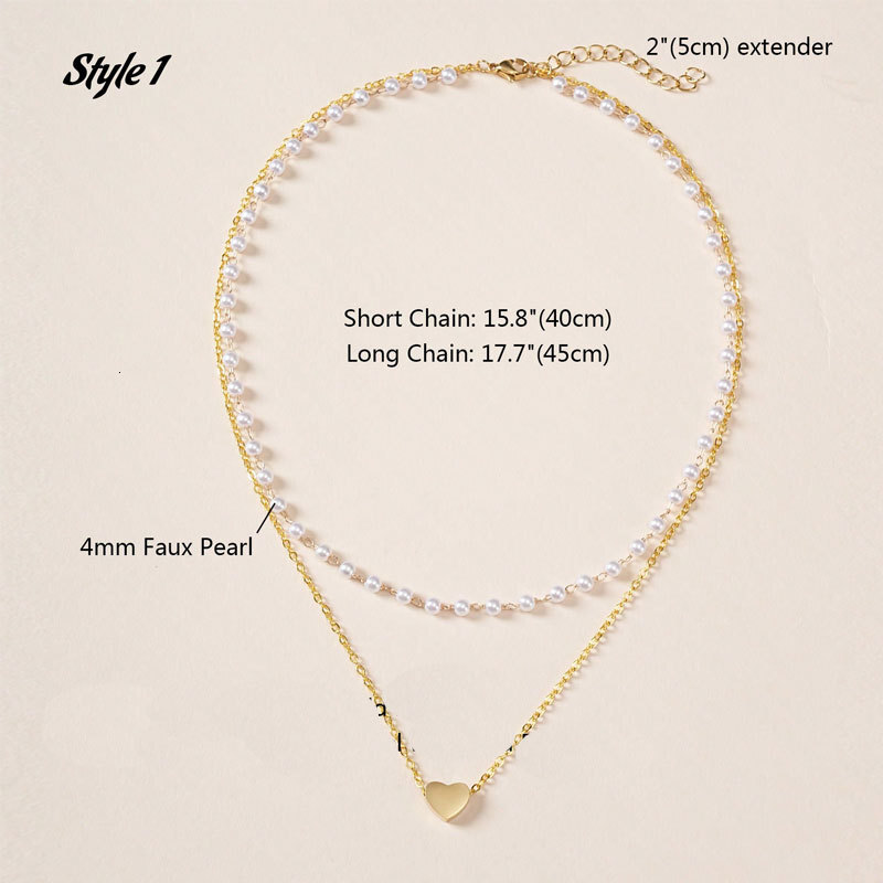 Pearl Chain Love Pendant Double Necklace Women Simple Everything Collared Chain Collar Bone Chain Jewelry