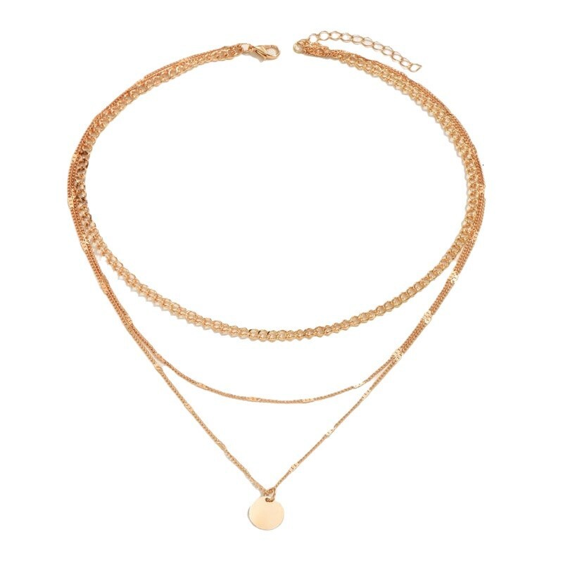 Three-layer Circular Pendant Necklace Women's Fashion Multi-layered Chain With Collar Chain Collar Bone Chain Jewelry