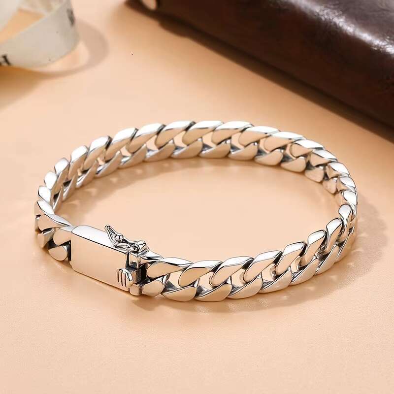 Chain Brass Sier Plated Short and Fat Cuban Men's Bracelet