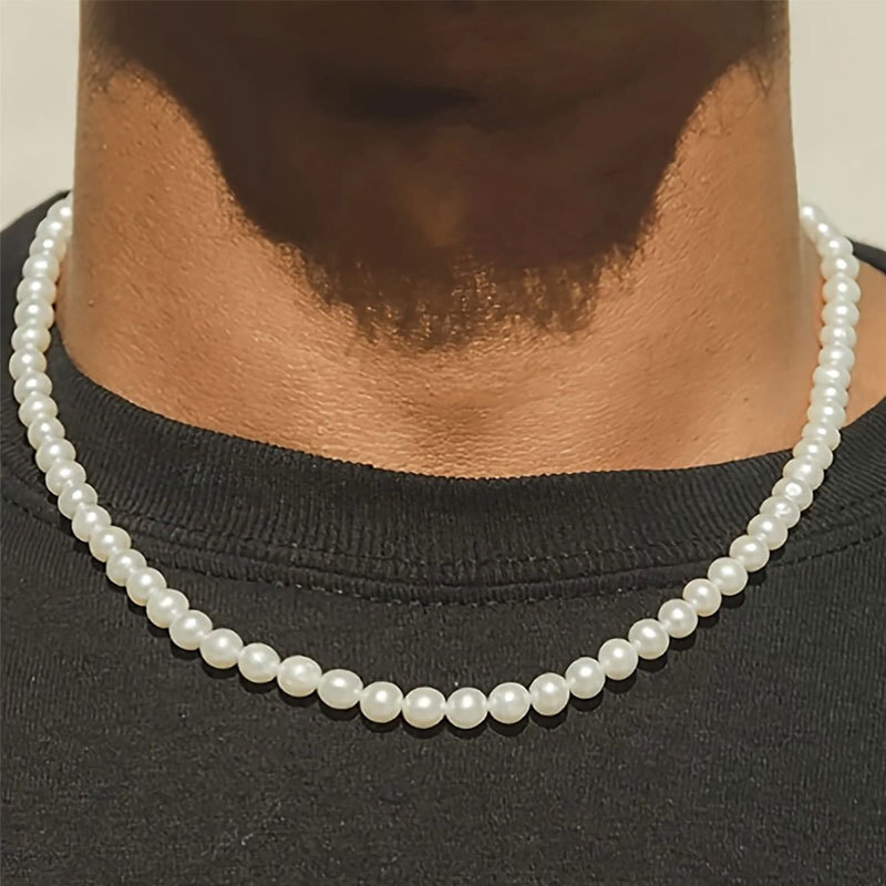 8mm Men's ABS Highlighter Imitation Pearl Necklace Simple Everything Collared Collar Chain Chain Accessories