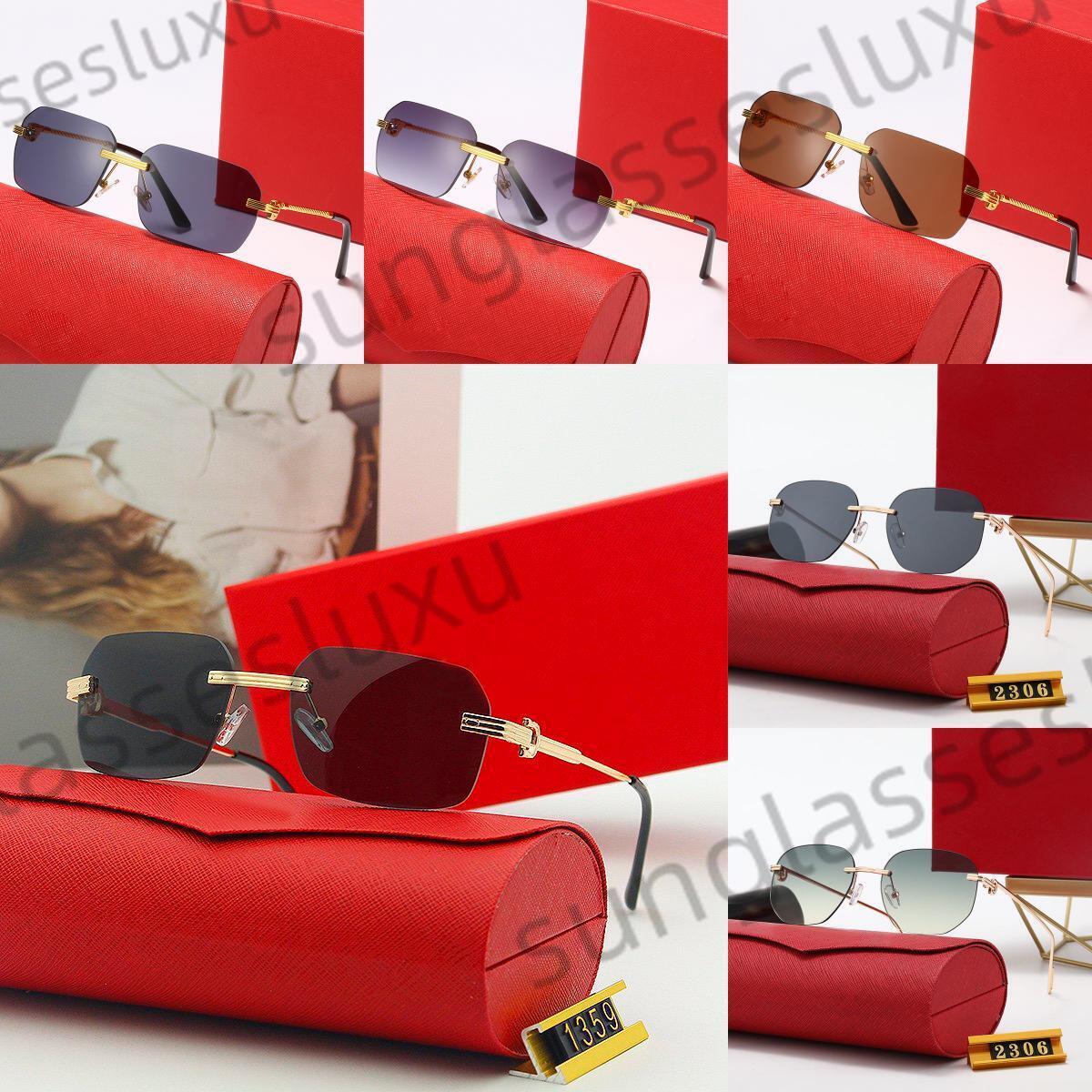 Luxury Sun Glasses Mens Designer Sunglasses Women Square Gold Metal Aloy Eyeglasses Frameless Polarized Uv4 Fashion Rectangle Two Chain Lunettes de soleil luxe