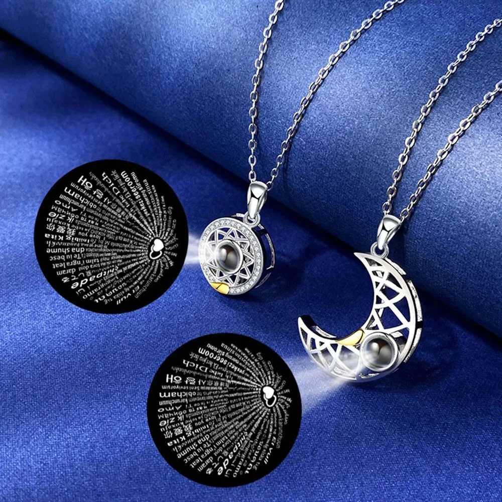 Fashion couple matching necklace sun and moon necklace lover gift magnetic matching pendant jewelry chain necklace 2 pieces/set W250318