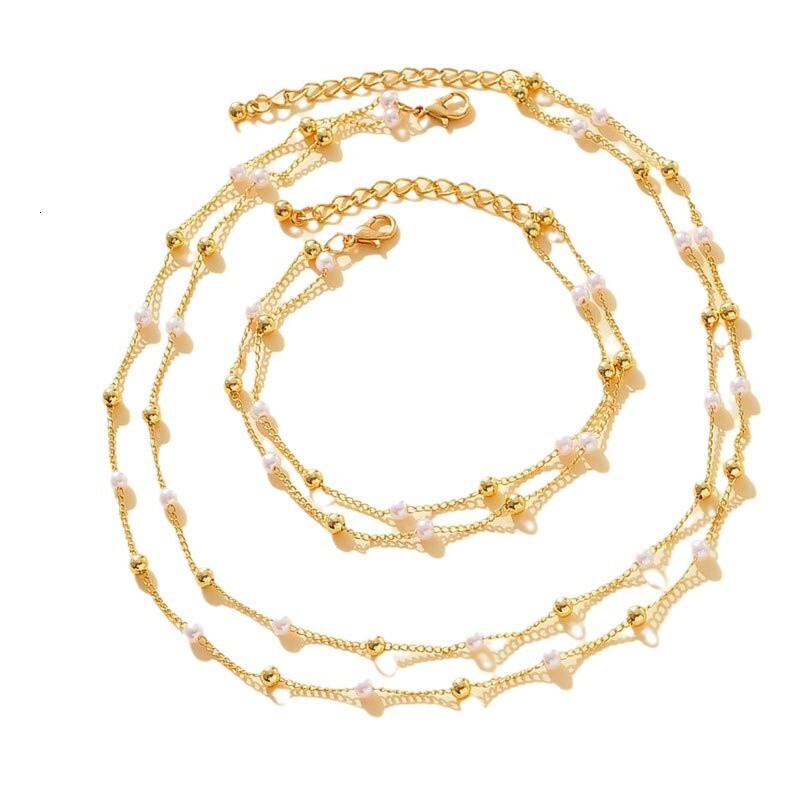 Double Bead Chain Necklace Women's Metal Ball Imitation Pearl Chain Multi-layer Choker Collarbone Chain Jewelry