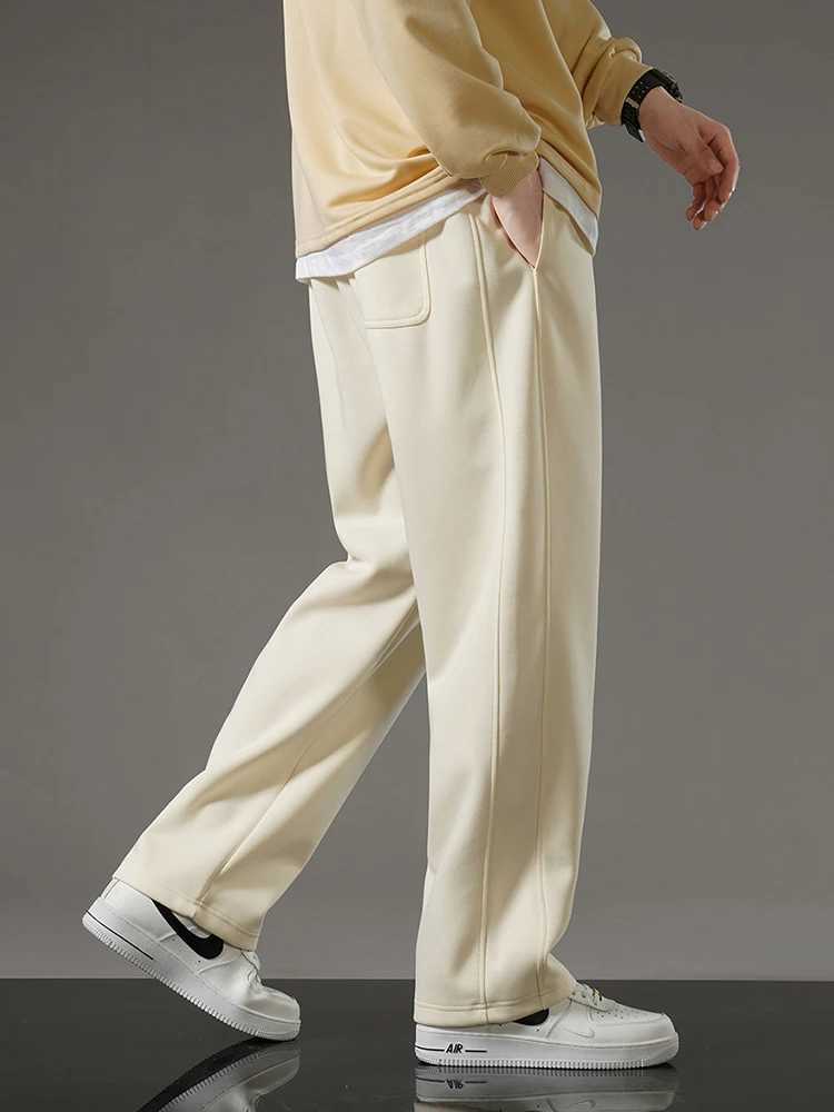 Spring and autumn mens sportswear Korean fashion sportswear Drawstring wide leg straight track pants cotton casual loose pants W250318