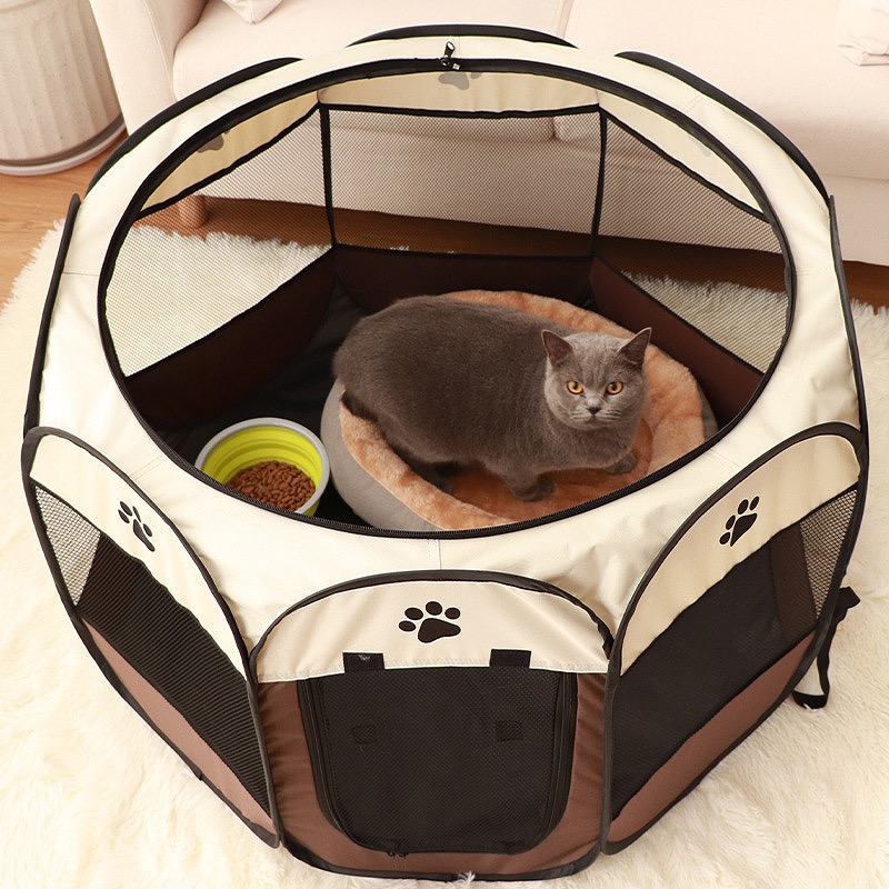 Pet Portable Foldable Pet Playpen, Dog Playpen Indoor/Outdoor - Ideal for Puppies, Cats, Rabbits - Removable Zipper & Collapsible Travel Bowl