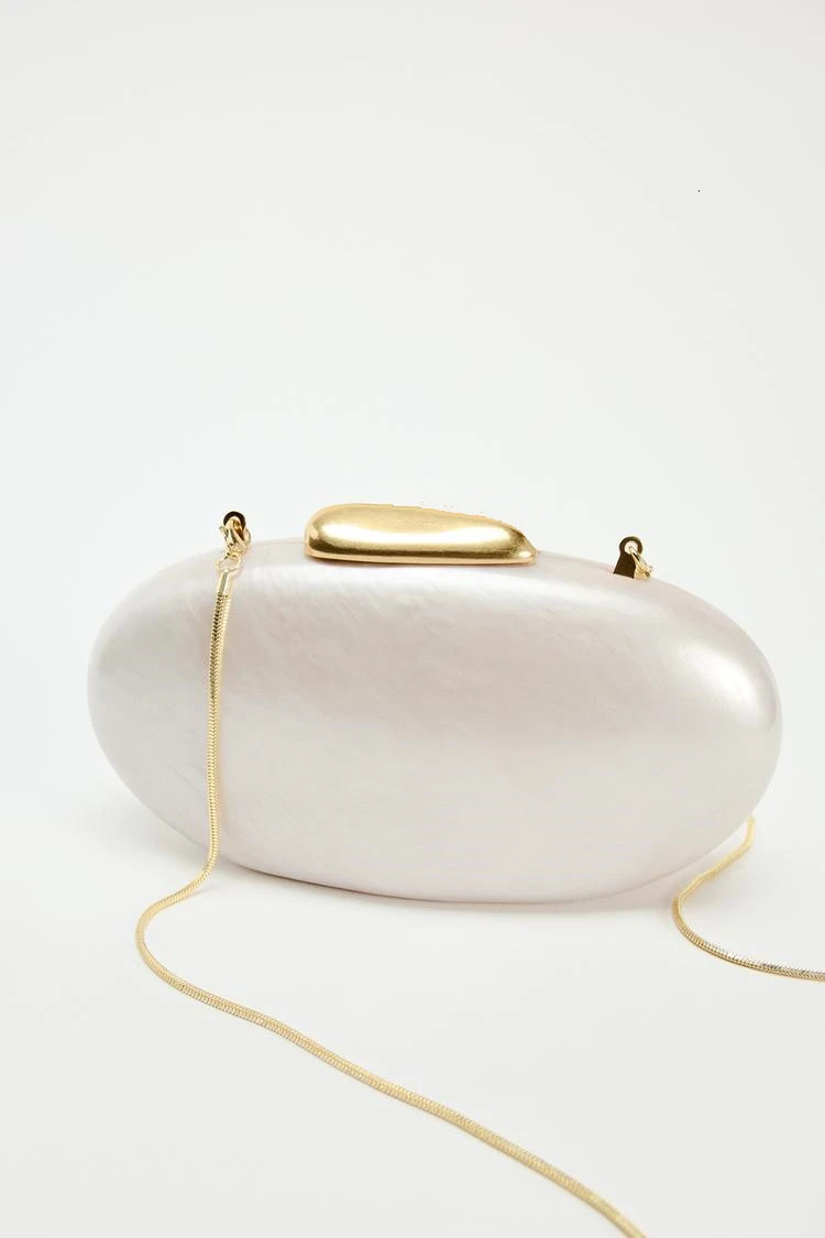 Egg shape Clutch Bag Acrylic purse women wedding evening party cute ivory pearl color purse handbag summer 250318