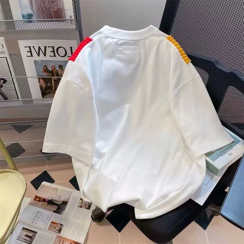 Oldyanup mens oversized 100% pure cotton T-shirt fashion patch work short sleeved loose casual T-shirt top summer streetwear unisexT250318