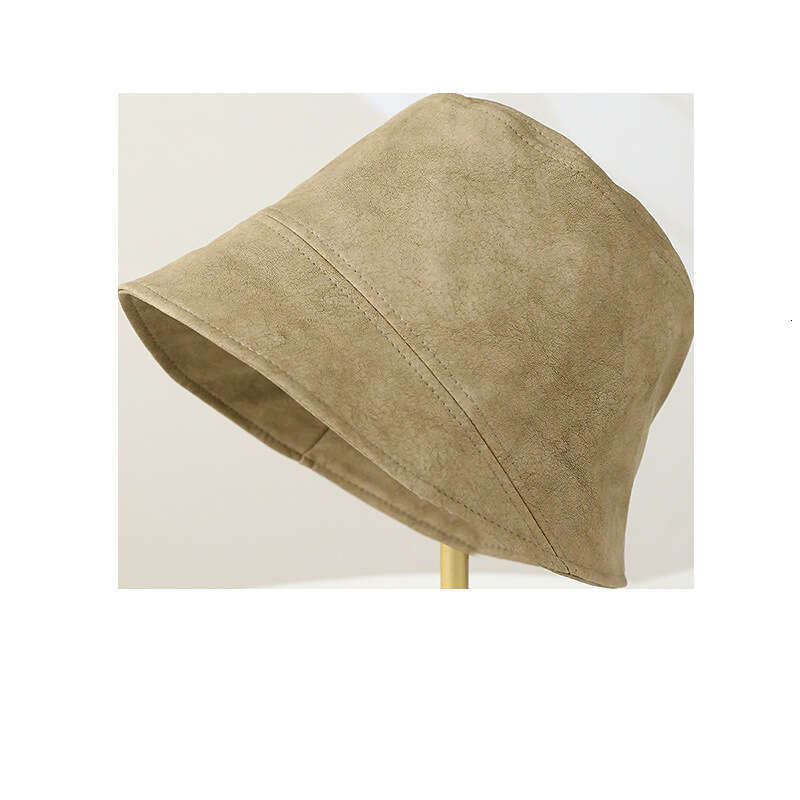 PU leather fisherman for women in spring and autumn, big head circumference, bucket hat, plain covering, face highlighting, small basin hat