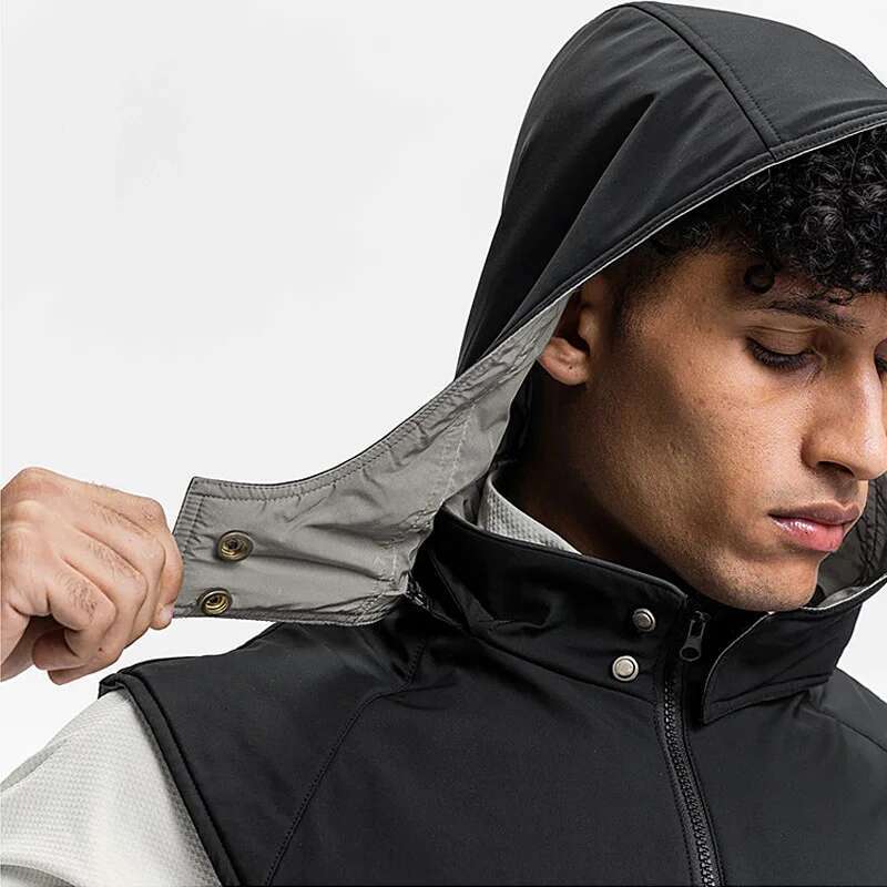 New Mens Gym Sports Hooded Vest Waterproof Outdoors Night Running Reflect Zipper Jacket Sleeveless Coat Male Fiess Clothing