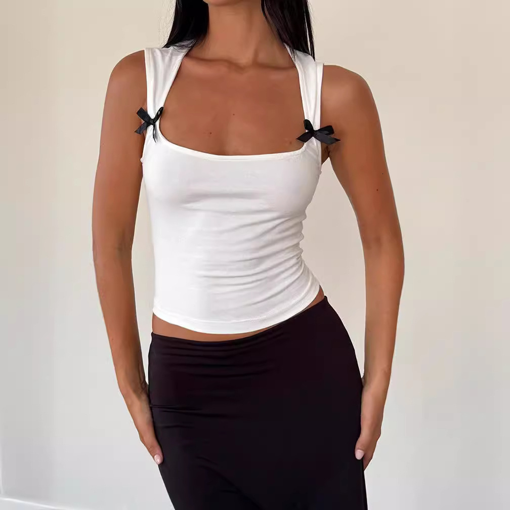 2024 New Summer Y2k Fashion Bow Short Strap Slim Fit Vest For Women