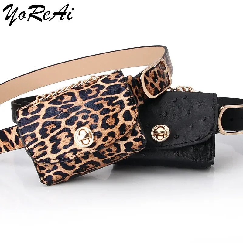 Fashion Women Chain Pocket Belt Leopard Pattern Retro Waist Fanny Pack Mini Handbag PU Leather Bag Purse Lady Wholesale Bag 250314