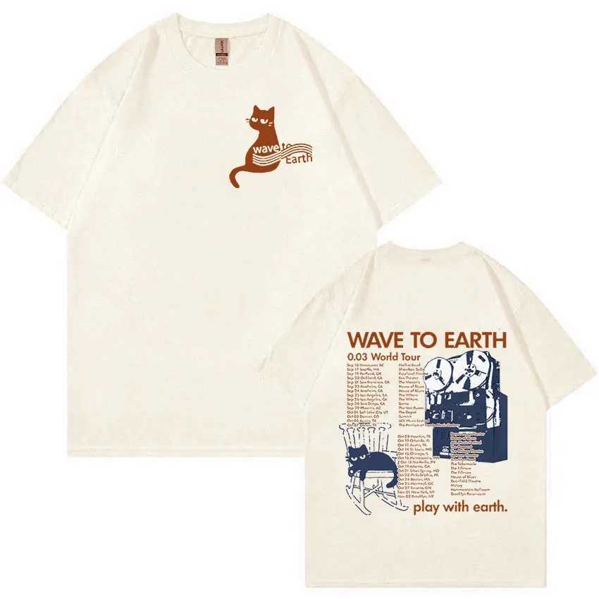 Wave To Earth Cat 0.03 World Tour T Shirt Men Women Retro Harajuku Fashion T-shirts 100% Cotton Oversized T-shirt Y2k StreetwearXJ250318