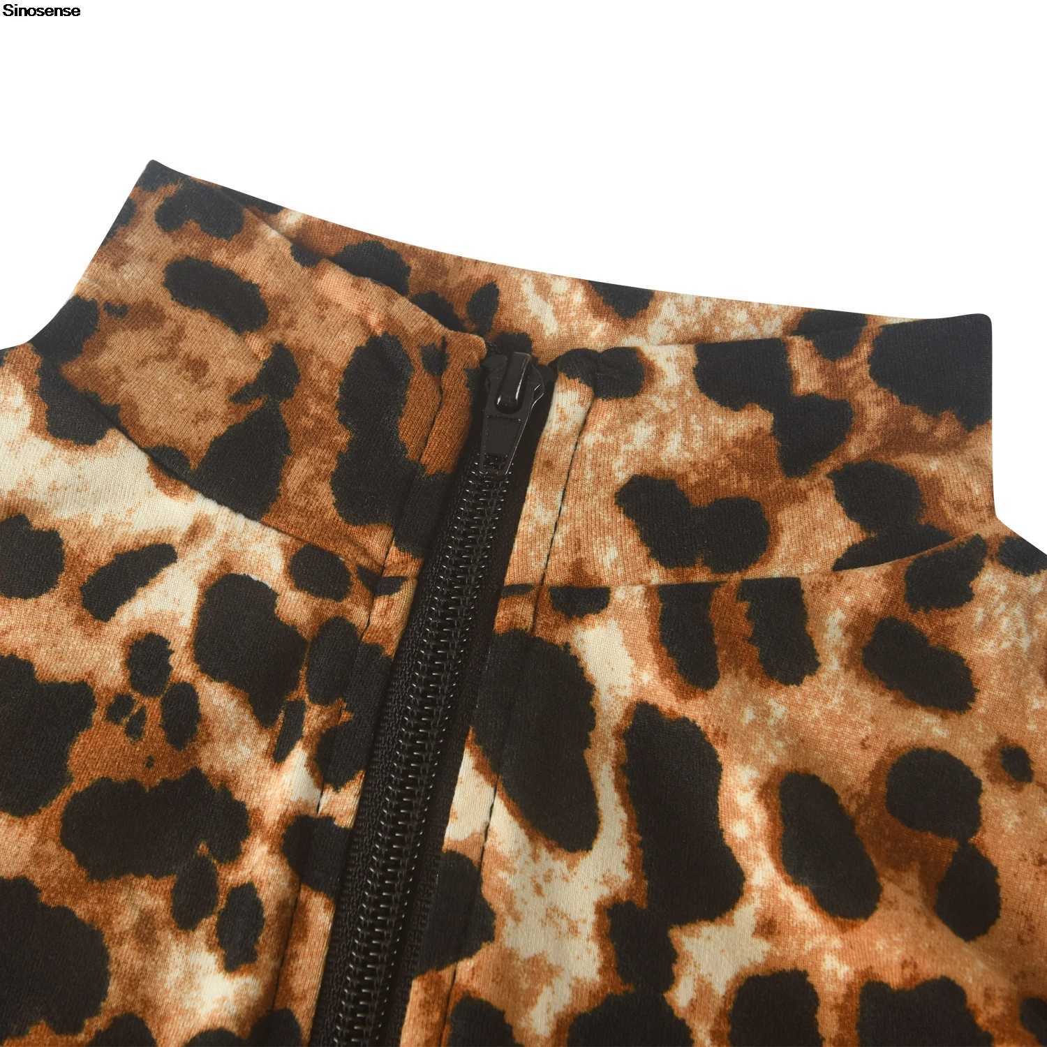 Womens Leopard Print One Piece Workout Jumpsuits Mock Neck Long Sleeve Zip Up Zip Up Romper Sexy Night Out Club Party Outfits X250318