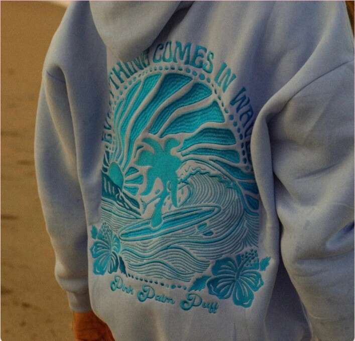 new European style women's shoulder sleeve thread ChasingSunsets brand hoodie hooded sweatshirt can be embroidered