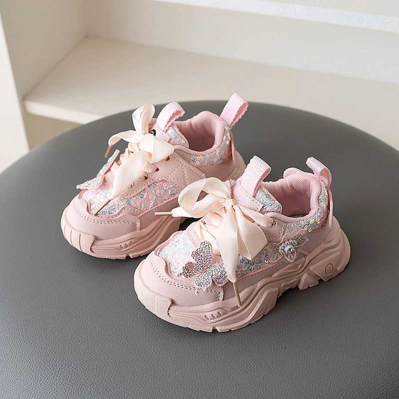 1-6Y New Girls Sports Shoes Anti Slip Soft Sole Sequin Shinny Butterfly Cute Tennis Running Shoes Princess Shoes for Baby Girls W250318