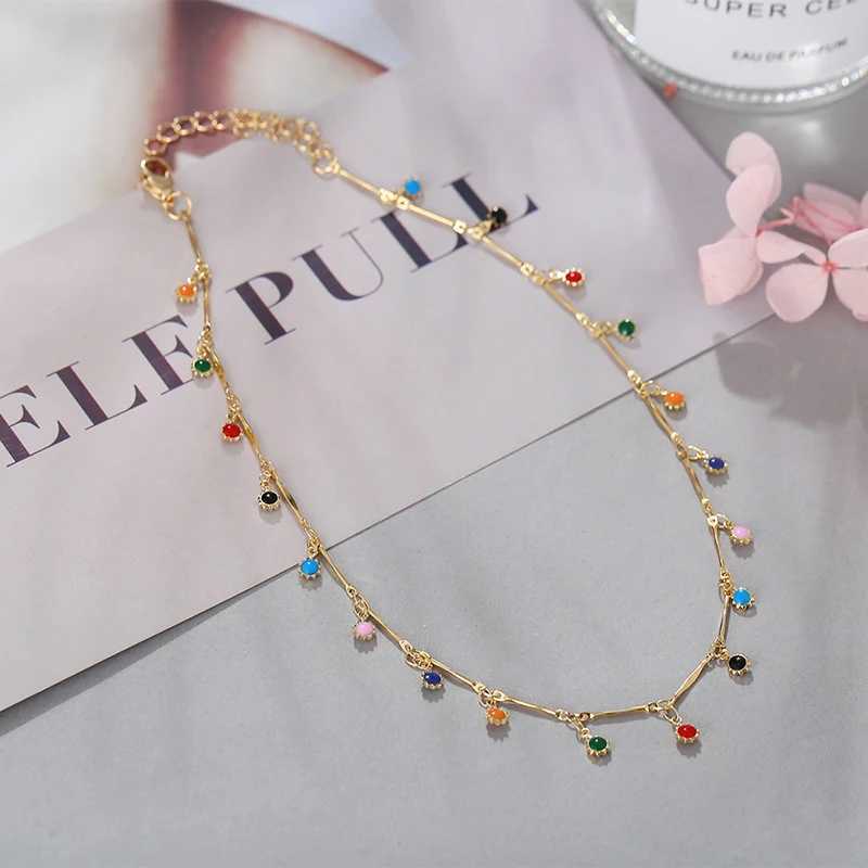 Fashionable and simple candy colored tassel necklace suitable for womens aesthetics fully matched pendant jewelry necklace accessories gift chain W250