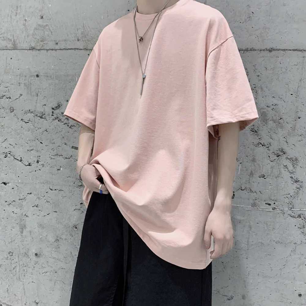 High quality 7.4oz 220gsm mens straight shoulder T-shirt large short sleeved summer cotton top solid color casual mens T-shirtT250318