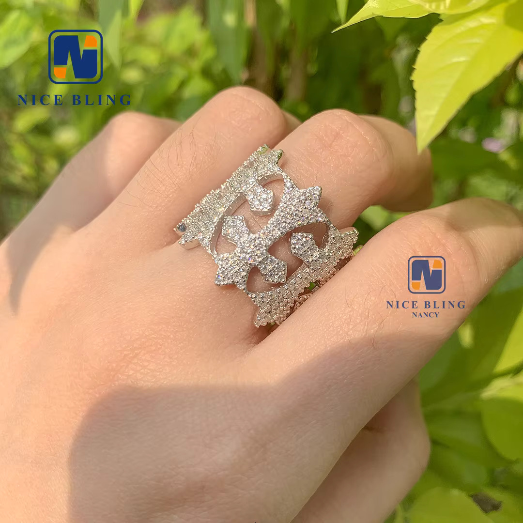 Iced Out Jewelry Luxury Style S925 with Vvs Moissanite Diamond Custom Ring Pass Diamond test Hip Hop Ring