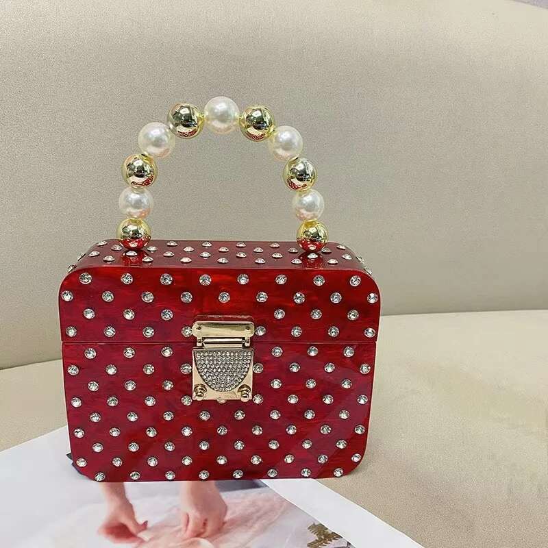 Shimmer Acrylic Box Beads Beaded Women's Handbag Glitter Rhies Dia Evening Wedding Party Clutch Purse Shoulder Bag