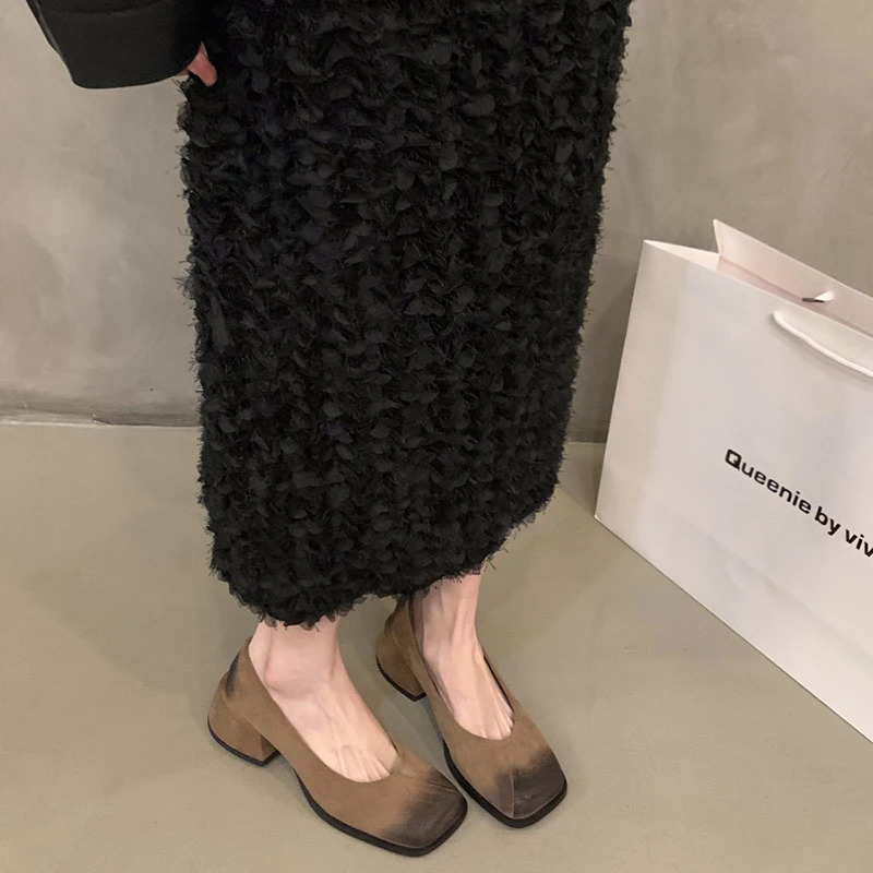 Vintage Slip On Women Mary Jane Shoes Fashion Shallow Shoes Spring Autumn Ladies Elegant Dress Thick Heel Shoes 250318