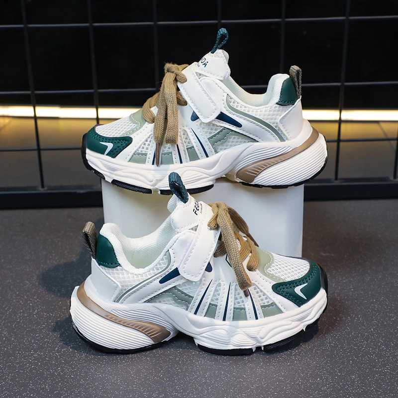 Girls Color Block Mesh breathable thick shoes comfortable and non slip lace up durable sports shoes suitable for childrens outdoor activities W250318