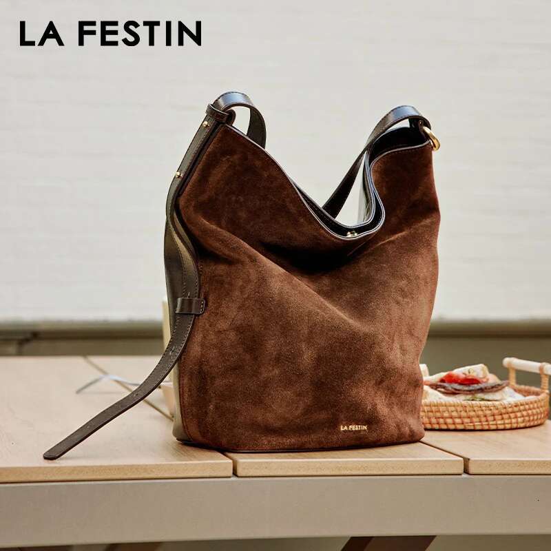 LA FESTIN Original Brand Suede Designer Bucket Shoulder Crossbody Bag Handbag Women Autumn And Winter Bags