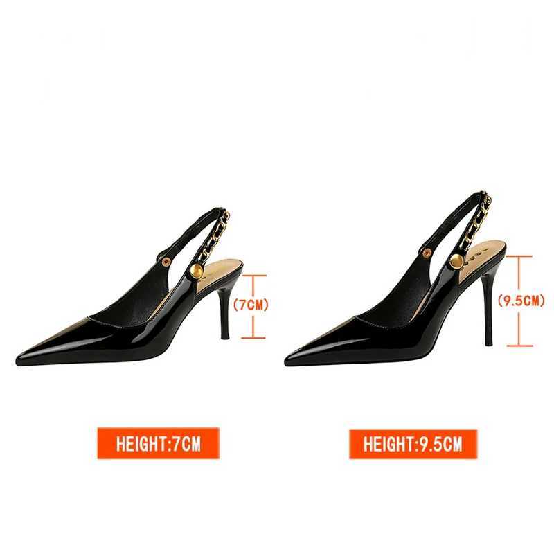 BIGTREE Shoes Metal Chain Temperature Pump Patent Leather New Temperature 7cm 9.5cm H Temperature Summer Stiletto Sandals High H Y250317