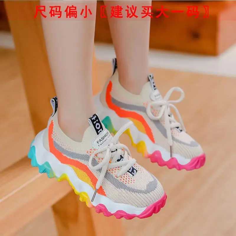 2022 Fashion Childrens Sports Superlight Shoes Knitted Mesh Sports Shoes for Girls Spring Autumn Casual Breathable Childrens Soft Running ShoesXJ25031