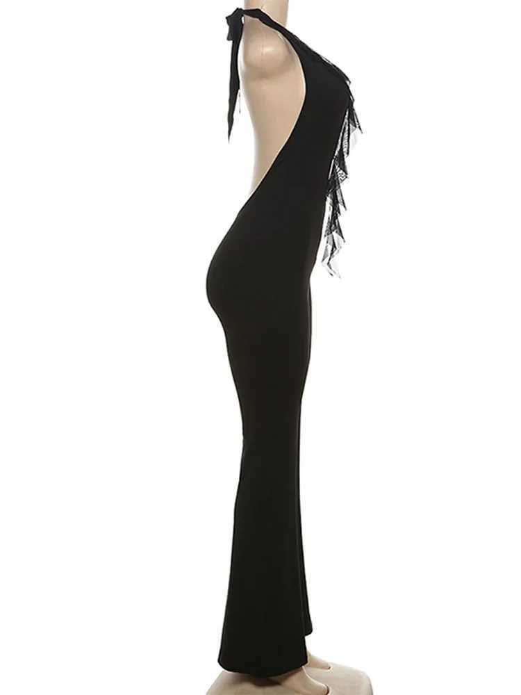 Sexy solid color dp V-neck womens spring and summer tight fitting jumpsuit suitable for fashionable sleeveless casual jumpsuit X250318