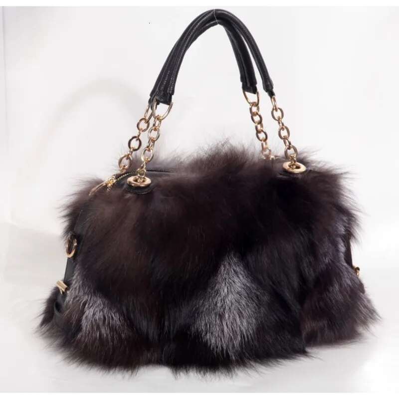 Handbags Women Fox Fashion Female Furry Handbag Real Leather Evening Natural Fur Shoulder Bag