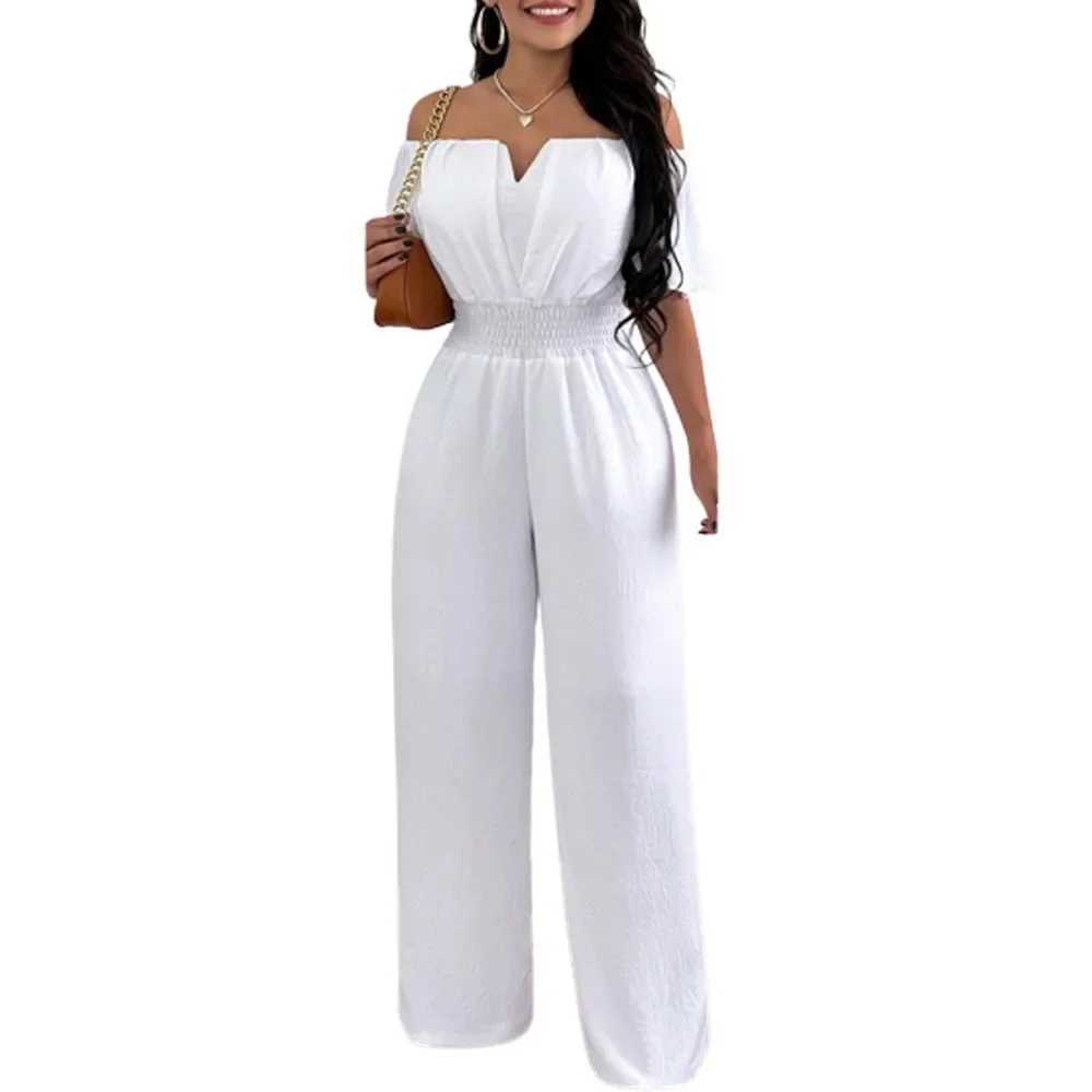 Women Printed Loose Straight Jumpsuit Pants Strapless Short Slve High Waist Full Length Jumpsuits Pants X250318