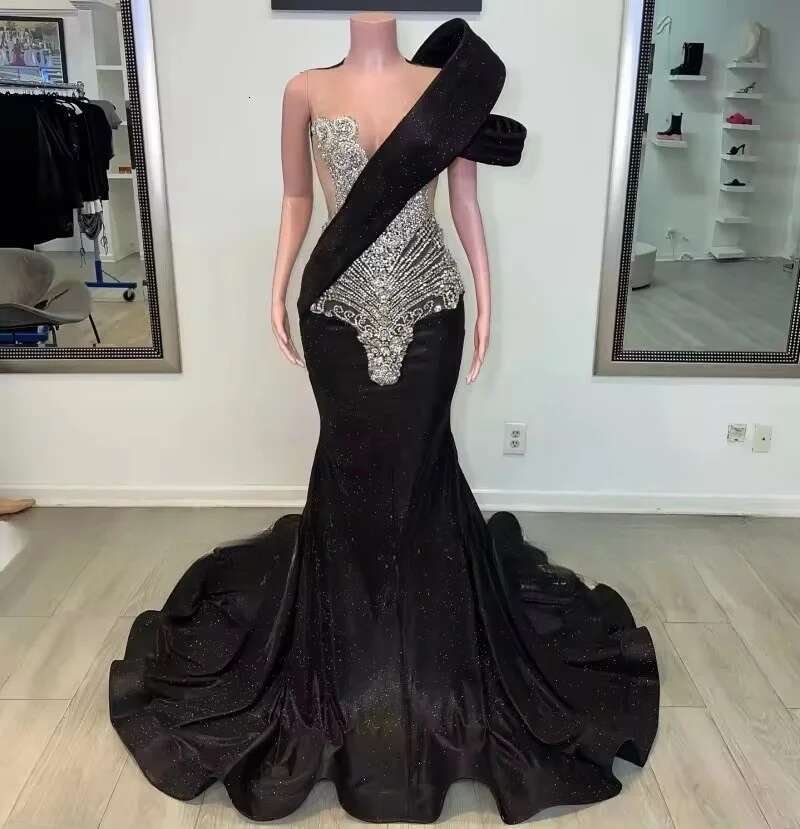 Sparkly Black Prom Dresses 2025 Crystal Sequin Mermaid Party Dress Gala Long Robe De Bal Evening Gowns Customized Dr0318