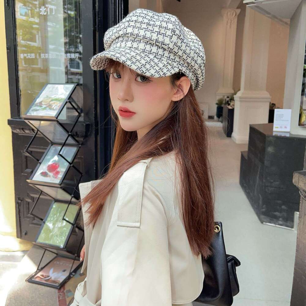 Xiaoxiangfeng black white octagonal artist's adult women's hat, autumn and winter sunshade, sun protection, travel trendy hat