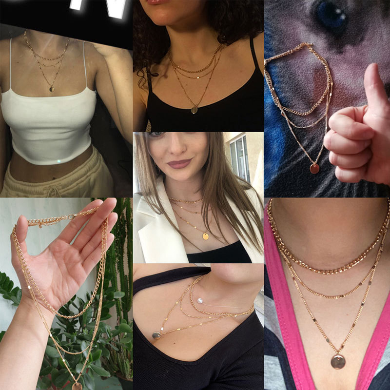 Three-layer Circular Pendant Necklace For Women Instagram Simple Collarbone Chain Choker Multi-layer Necklace Jewelry