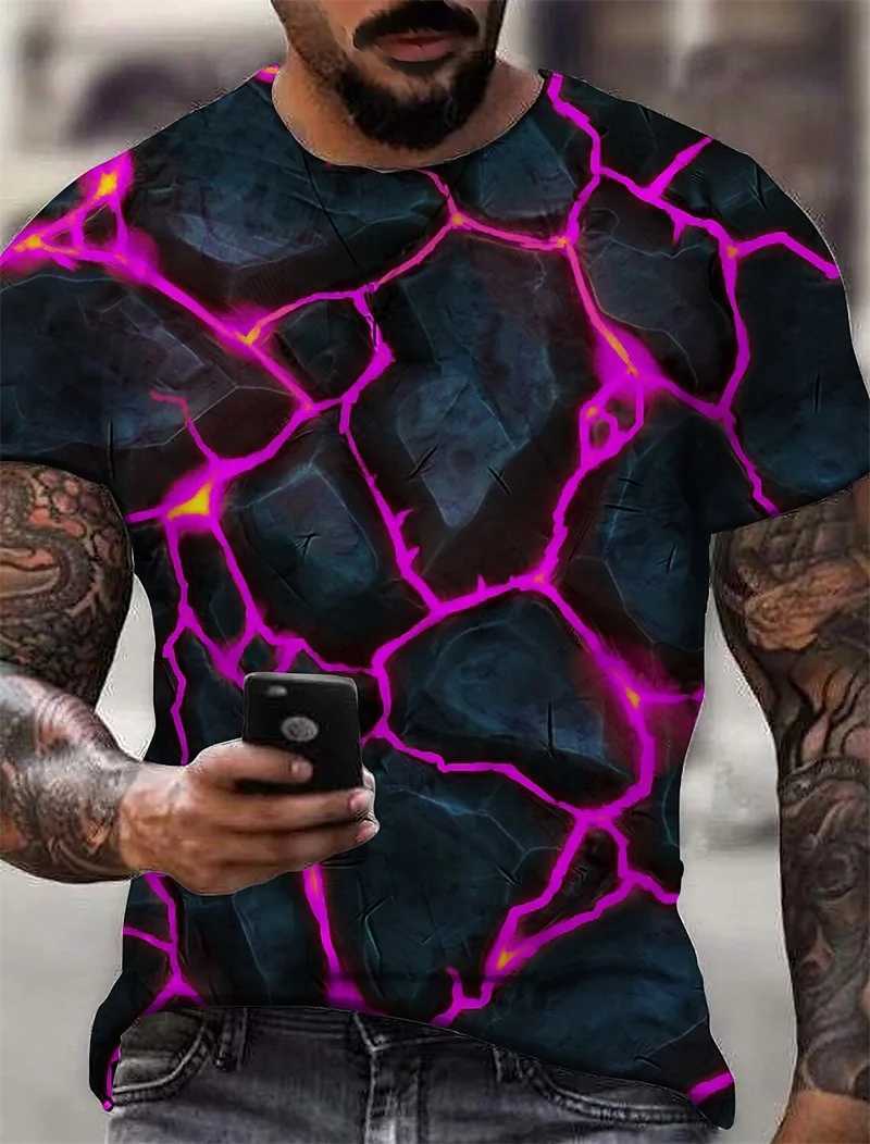 Mens unisex geometric pattern cracked T-shirt 3D printed summer short sleeved crew collar T-shirt new mens casual T-shirt topXJ250318