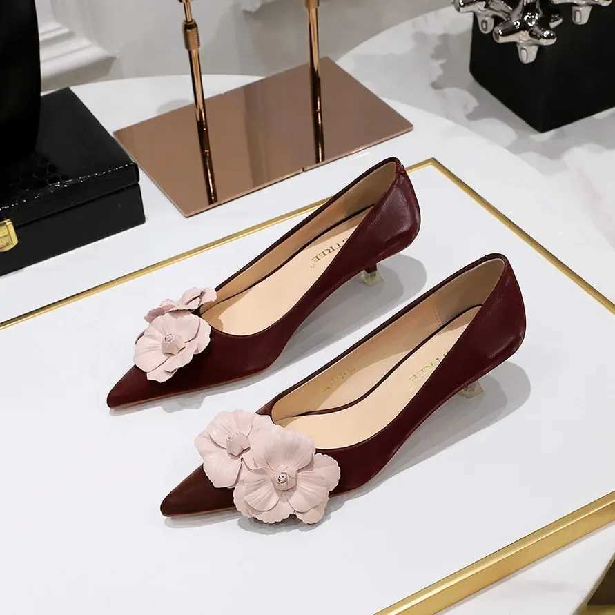 Bigtree Wedding Shoes Fi Party Shoes 4cm Thin Medium H Light Leather Flower Womens Pump Zaptos Mujer Y250317