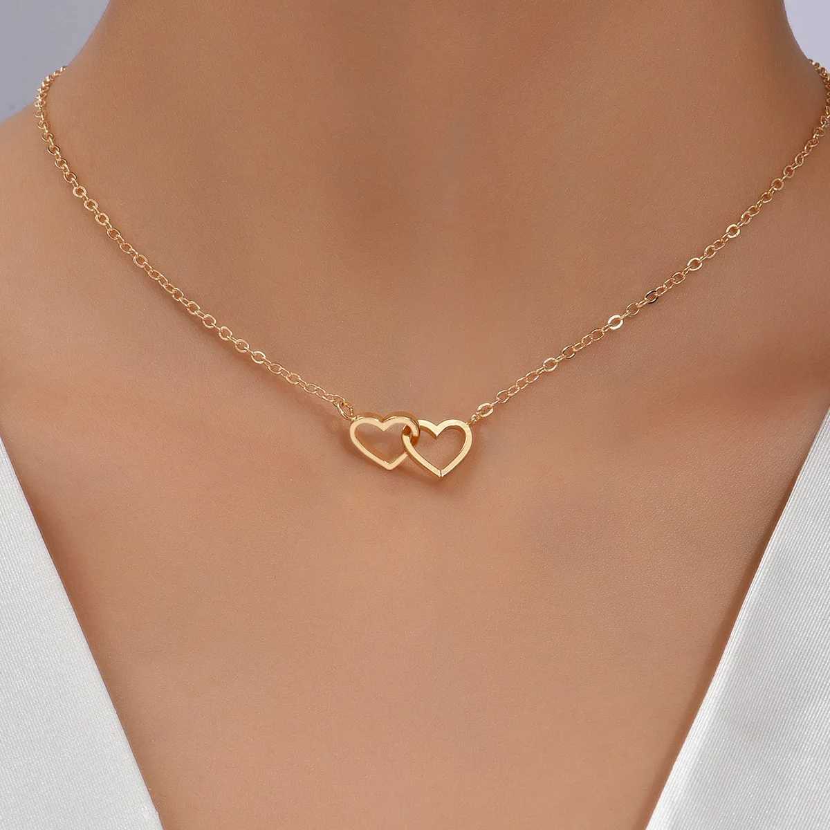 Tiny Cute Double Hollow Necklace Womens Fashion Love Necklace Valentines Day Jewelry W250318