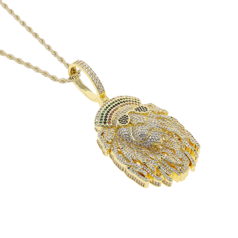 2025 new design animal lion shiny colored zircon hip-hop men's fashion pendant necklace party holiday gift