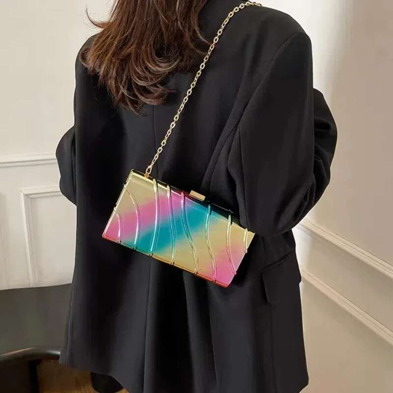Box Evening Bags For Women 2025 Trend Metallic Fashion Square Crossbody Mirror Candy Chain Party Shoulder Bag Woman