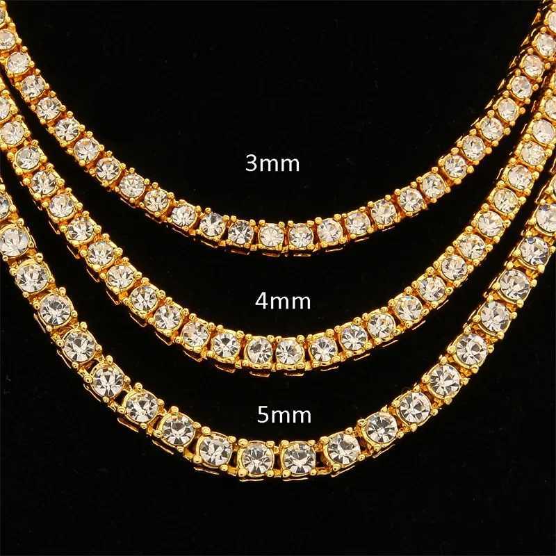 Tennis Necklace Gold Plated 4mm Round Cubic Zircon Cut Rhinestones Tennis Chain Iced Out Bracelet Fashion Hip-Hop Choker Jewelry W250318